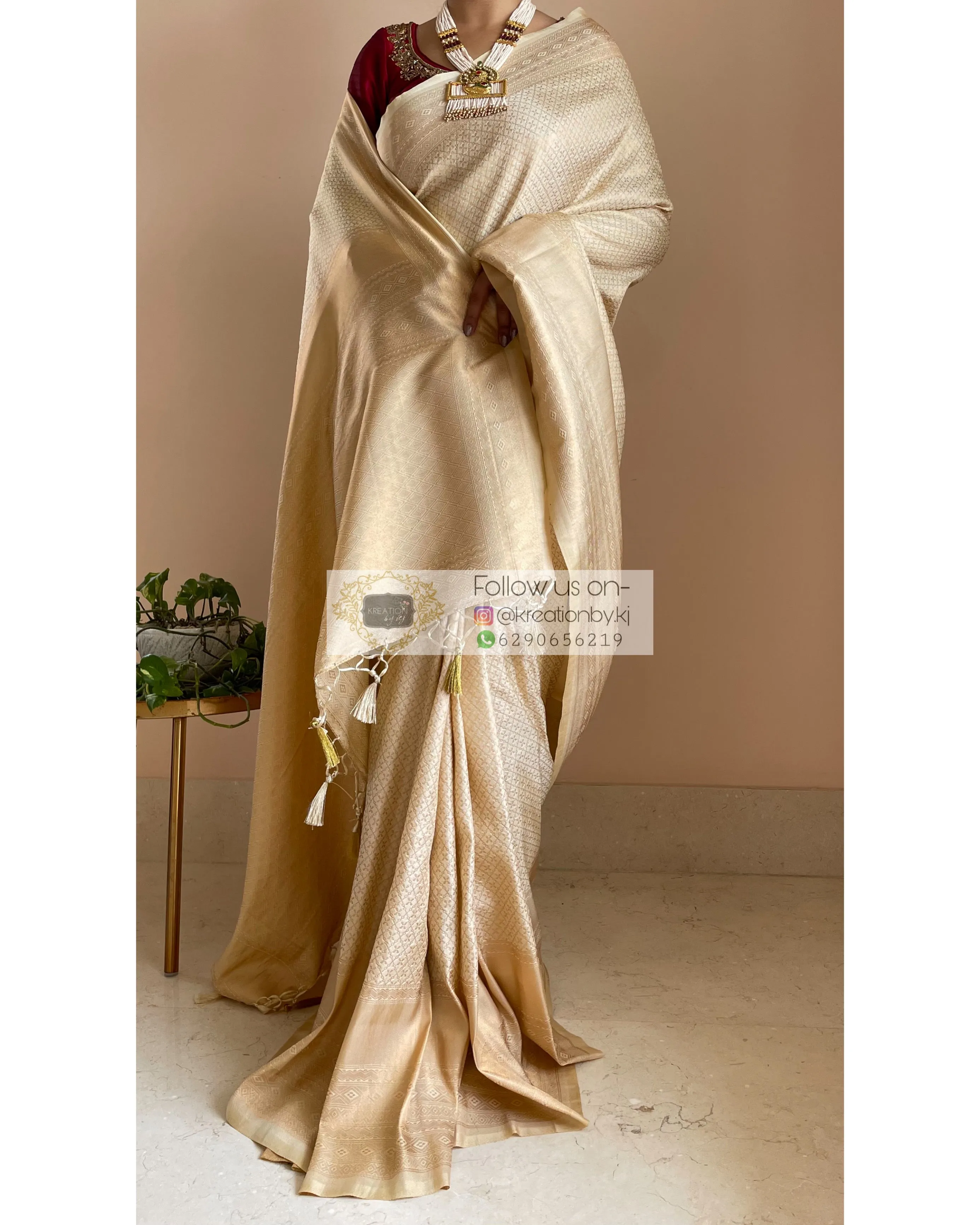 Beige Banarasi Saree with Designer Blouse