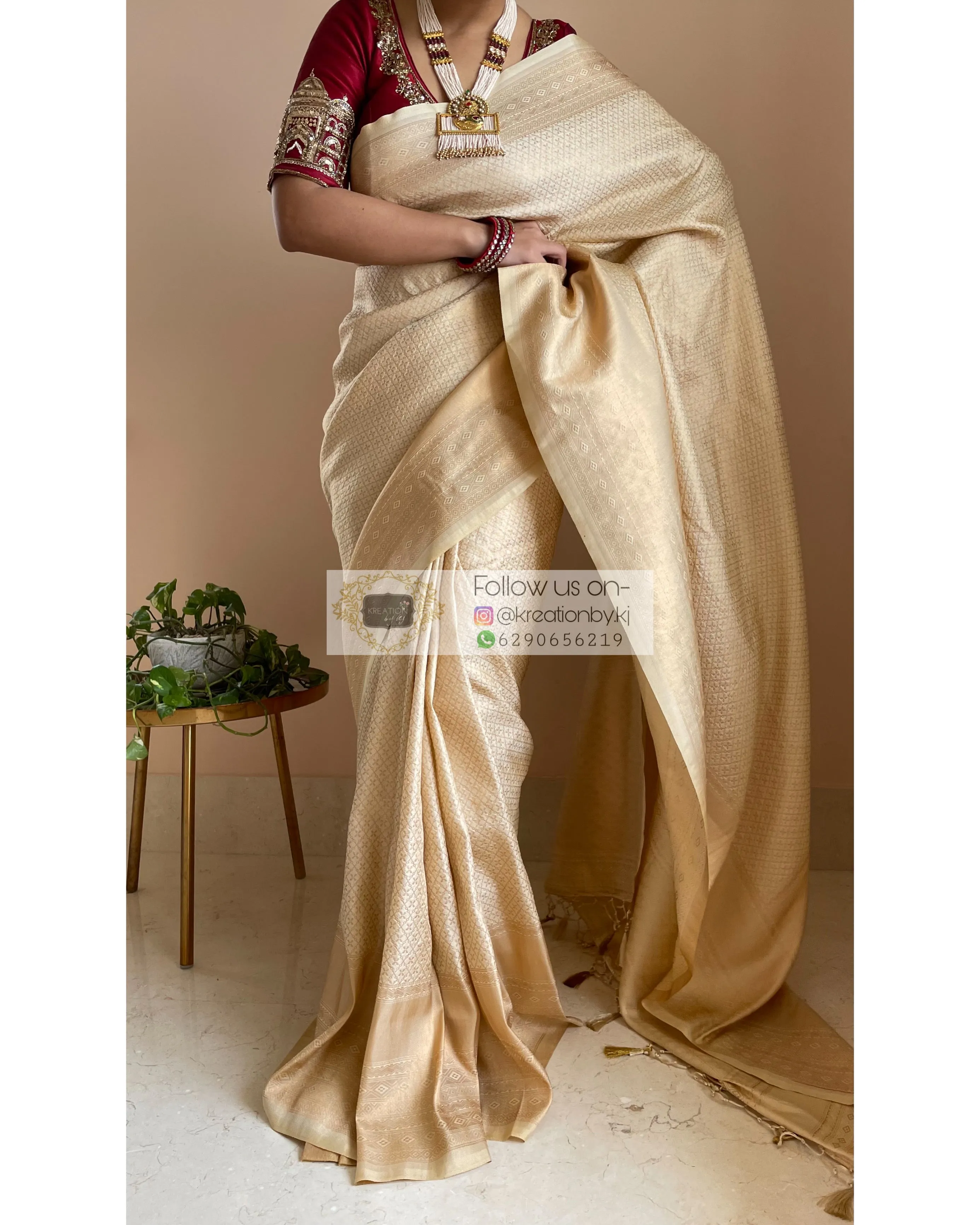 Beige Banarasi Saree with Designer Blouse