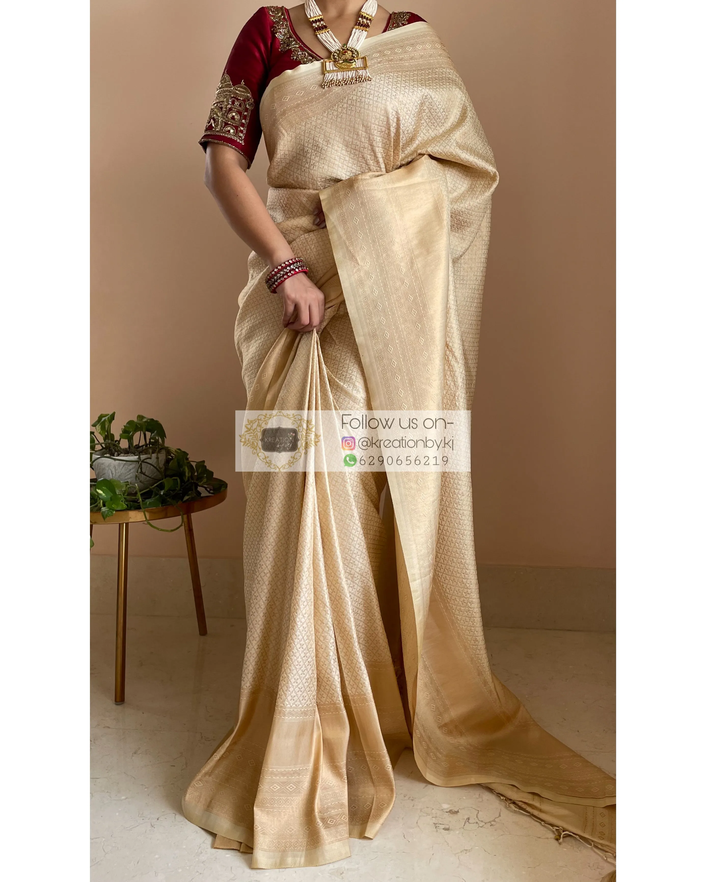 Beige Banarasi Saree with Designer Blouse