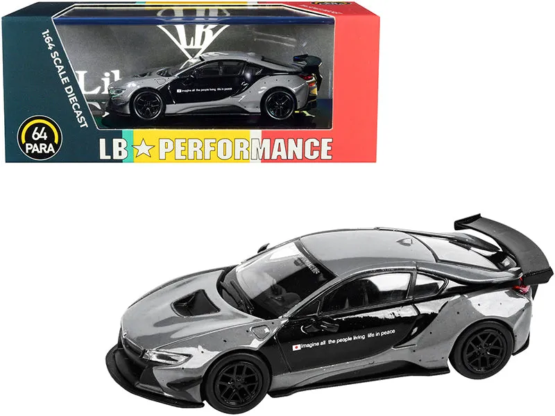 BMW i8 Liberty Walk Gray and Black LB Performance Series 1/64 Diecast Model Car by Paragon