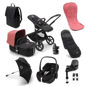 Bugaboo Fox 5, Pebble 360 PRO Ultimate Travel System - Black/Midnight Black/Sunrise Red