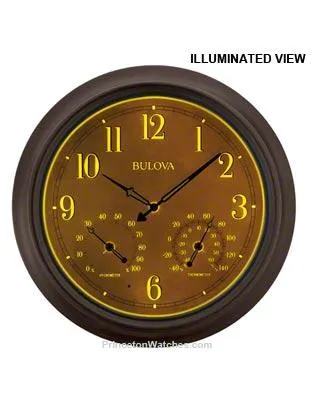 Bulova Weather Master Outdoor Wall Clock - LED Illuminates from Dusk to Dawn