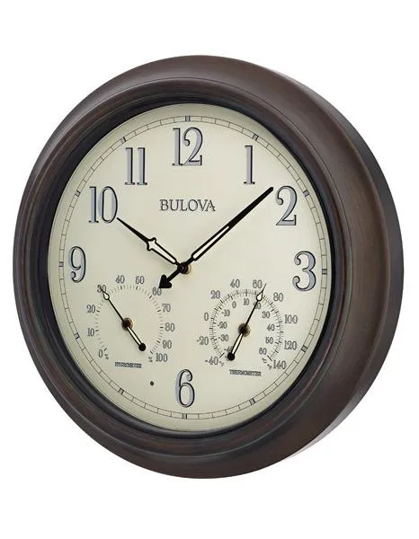 Bulova Weather Master Outdoor Wall Clock - LED Illuminates from Dusk to Dawn