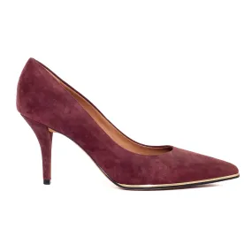 Burgundy and Gold Trim Suede Pumps 40