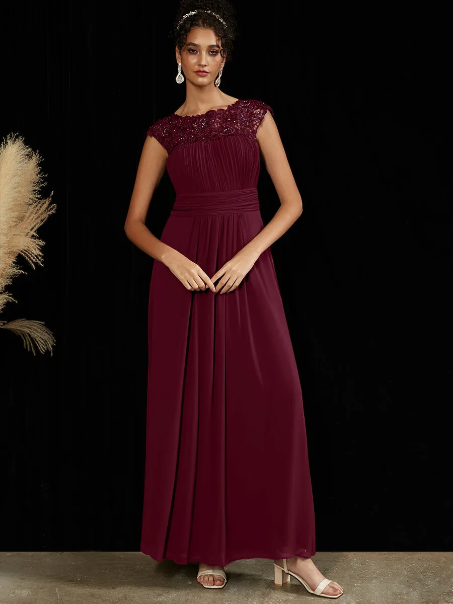 Burgundy Chiffon Lace Open Back Elegant Long Formal Occasion Party Gown