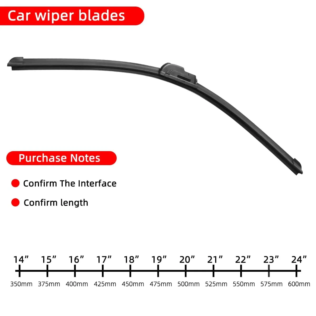 Car Windshield Wiper blades Hook Universal Soft Rubber Frameless Bracketless Car Wipers 14 16 17 18 19 20 21 22 24 26