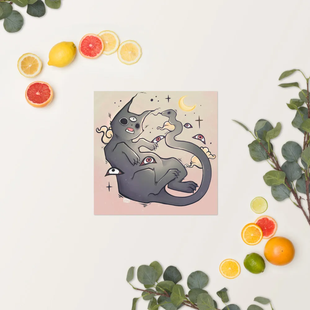 Cat With Snake Tail, Matte Art Print Poster