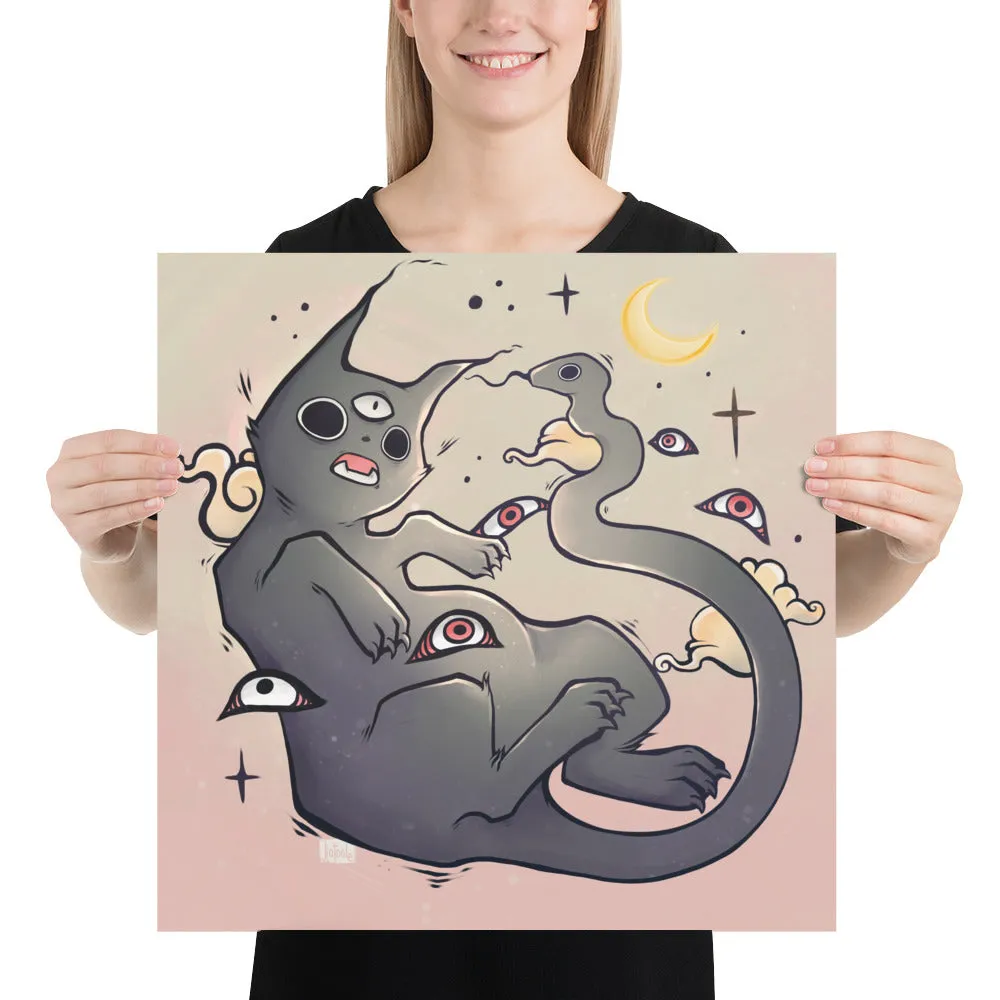 Cat With Snake Tail, Matte Art Print Poster