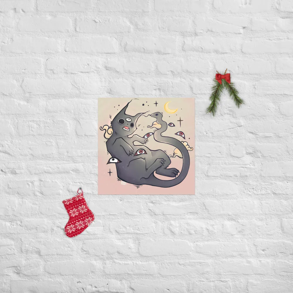 Cat With Snake Tail, Matte Art Print Poster