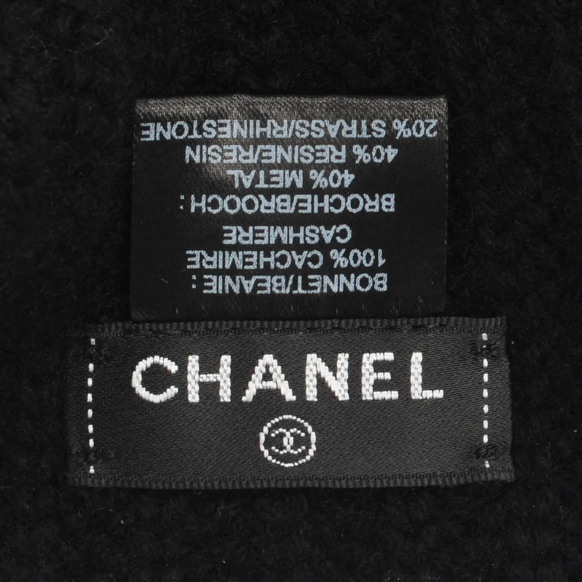 Chanel Black Cashmere Beanie with Removable CC Brooch