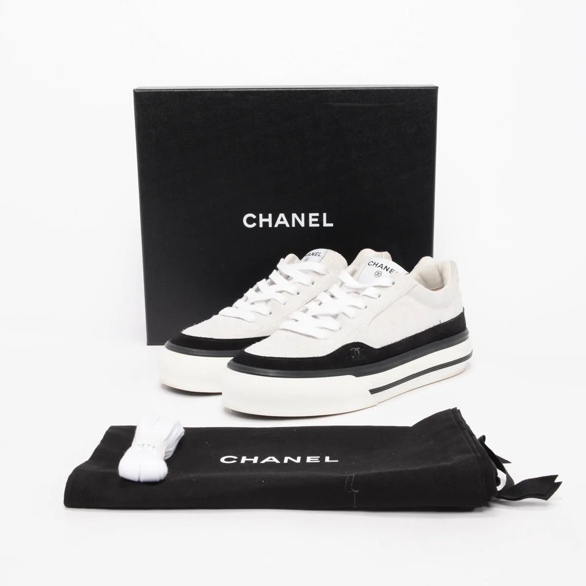 Chanel Grey Suede CC Platform Sneakers 42