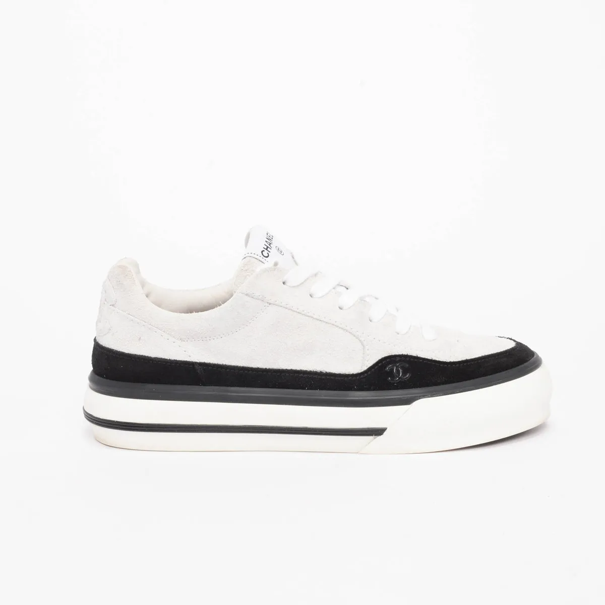 Chanel Grey Suede CC Platform Sneakers 42