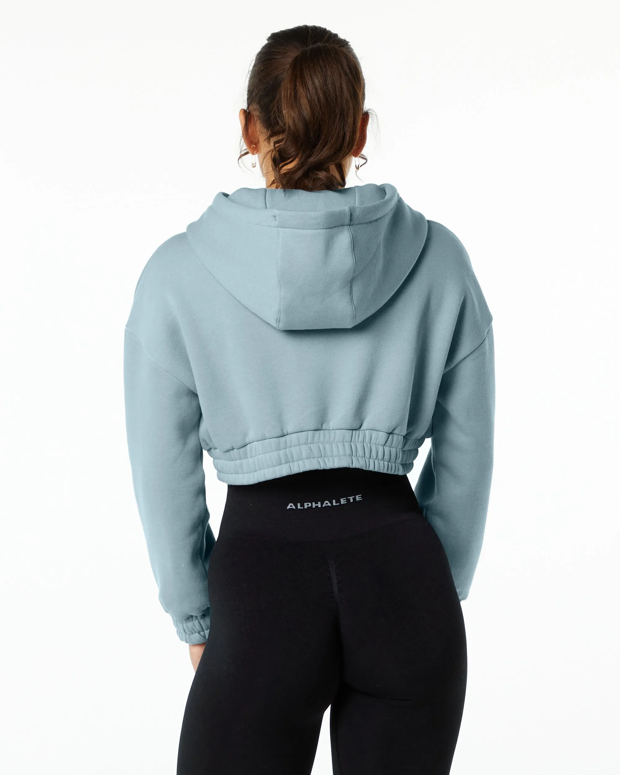 Classic Capital Crop Hoodie - Fog Blue