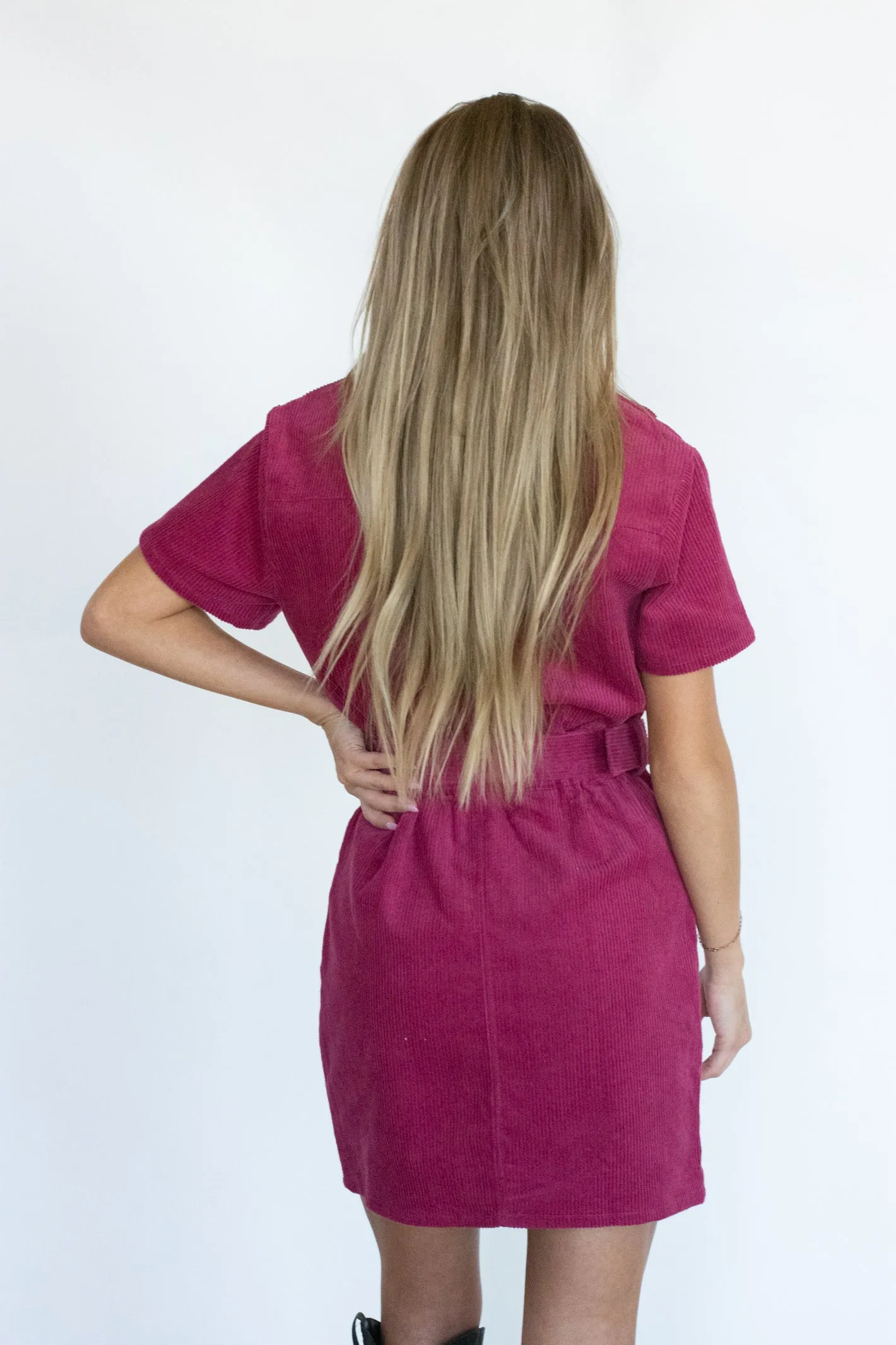 Country Nights Plum Corduroy Belt Dress