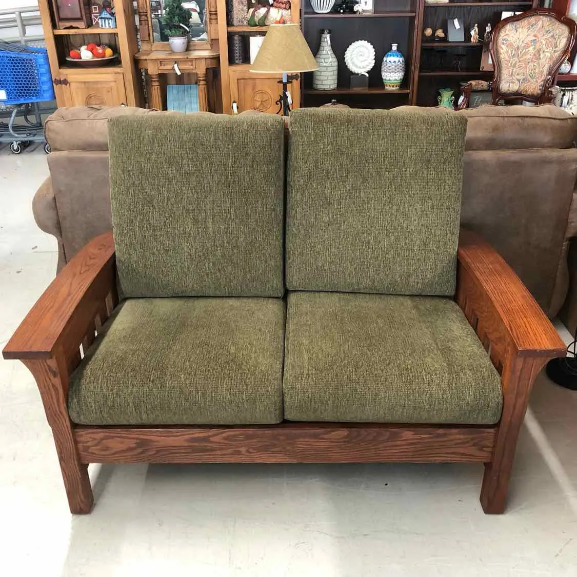 Flexsteel Green/Brown Upholstry/Wood Slat Furniture Love Seat