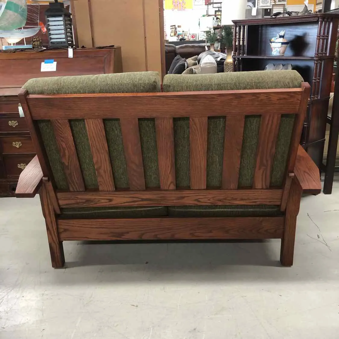 Flexsteel Green/Brown Upholstry/Wood Slat Furniture Love Seat