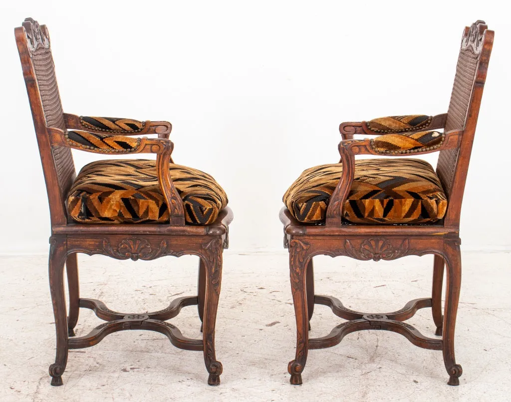 French Louis XV Style Carved Oak Armchairs, 2