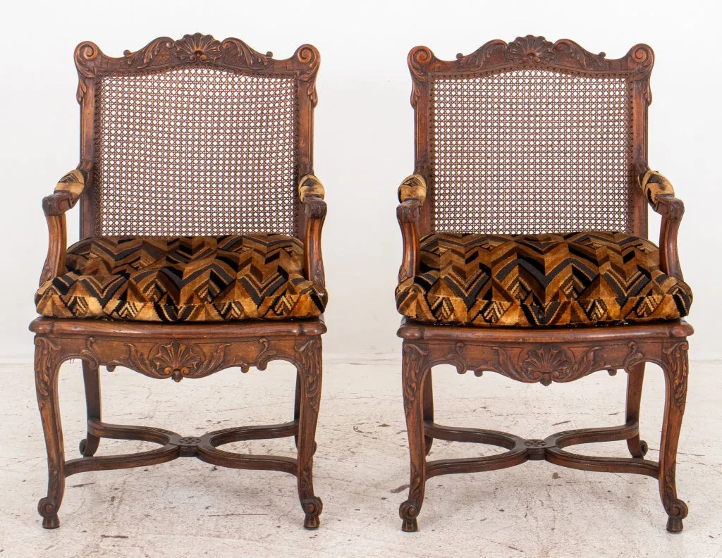 French Louis XV Style Carved Oak Armchairs, 2