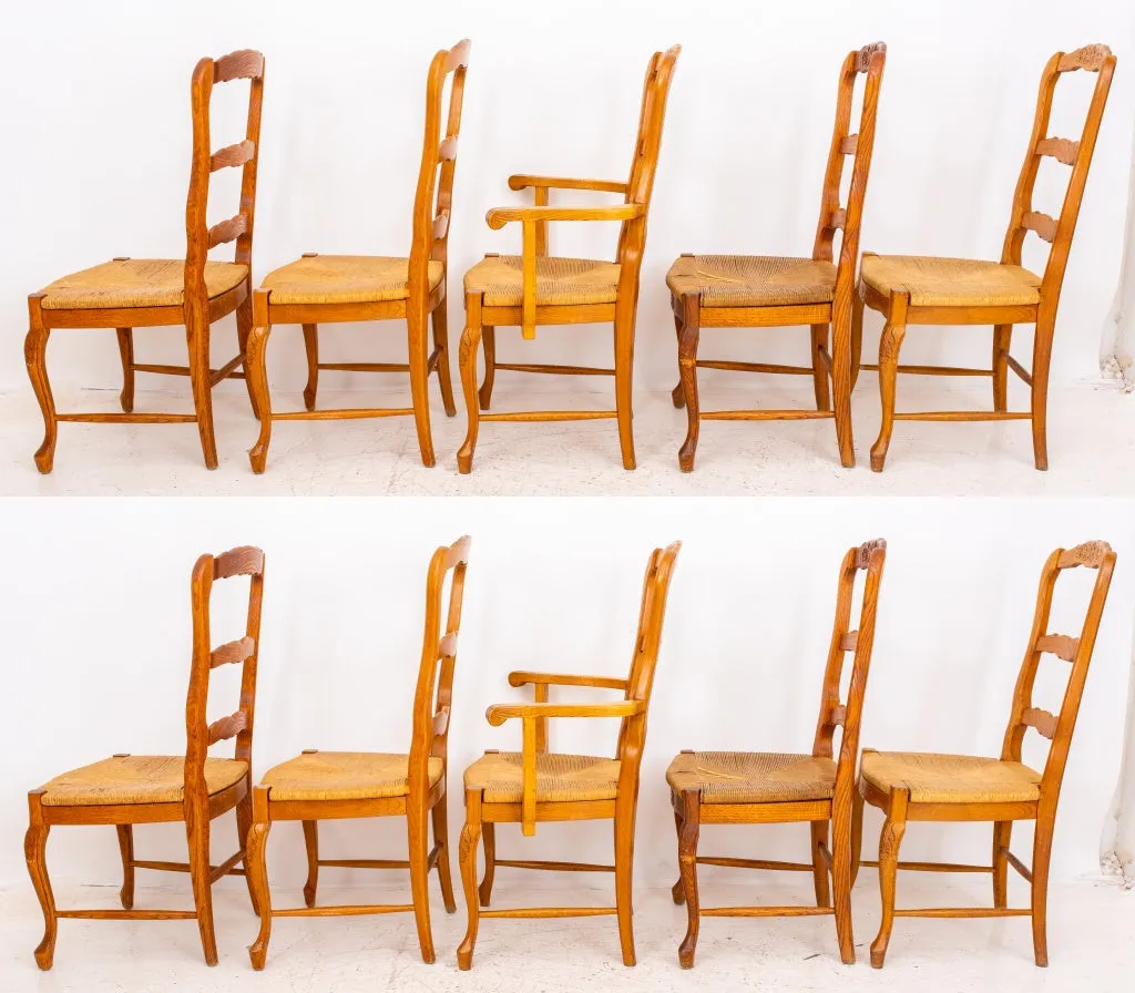 French Provincial Style Oak Dining Chairs, Set of  10