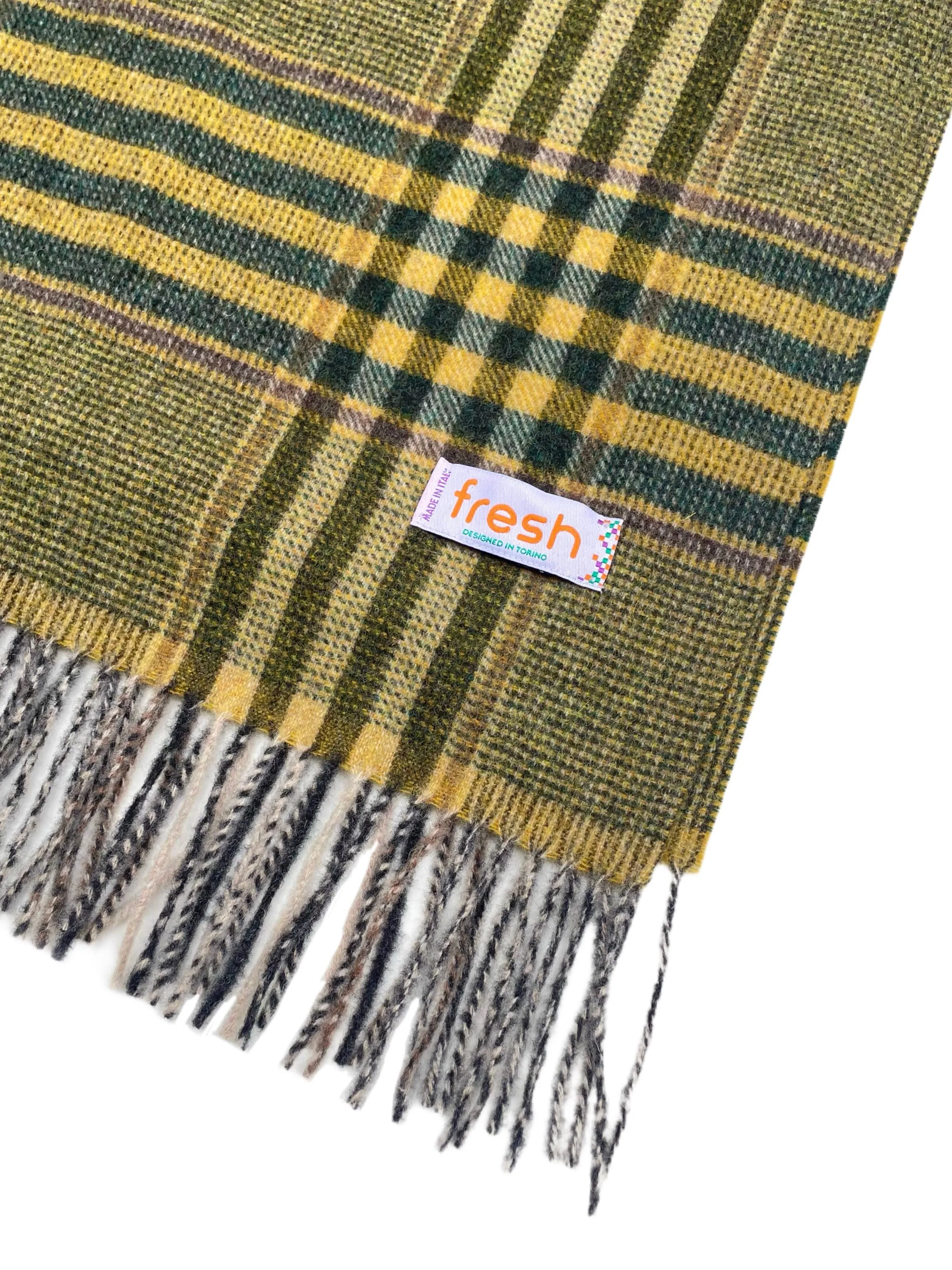 FRESH Yellow Green Tartan Wool Scarf