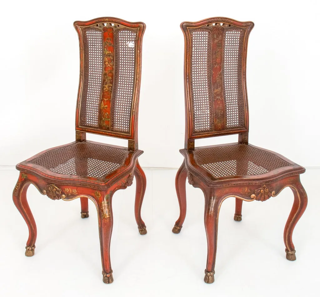 George I Style Japanned and Caned Side Chairs, Pair