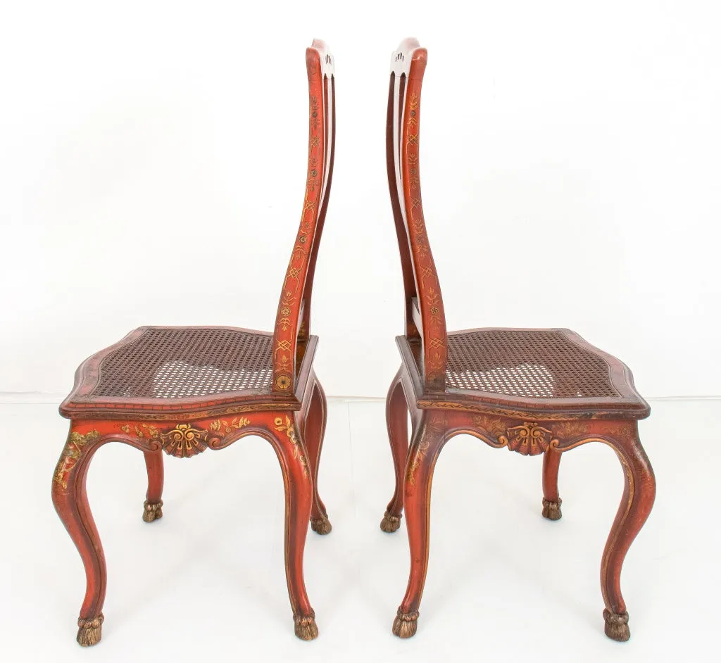 George I Style Japanned and Caned Side Chairs, Pair