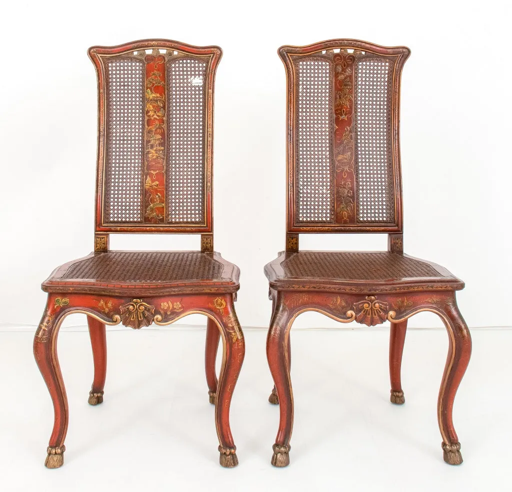 George I Style Japanned and Caned Side Chairs, Pair