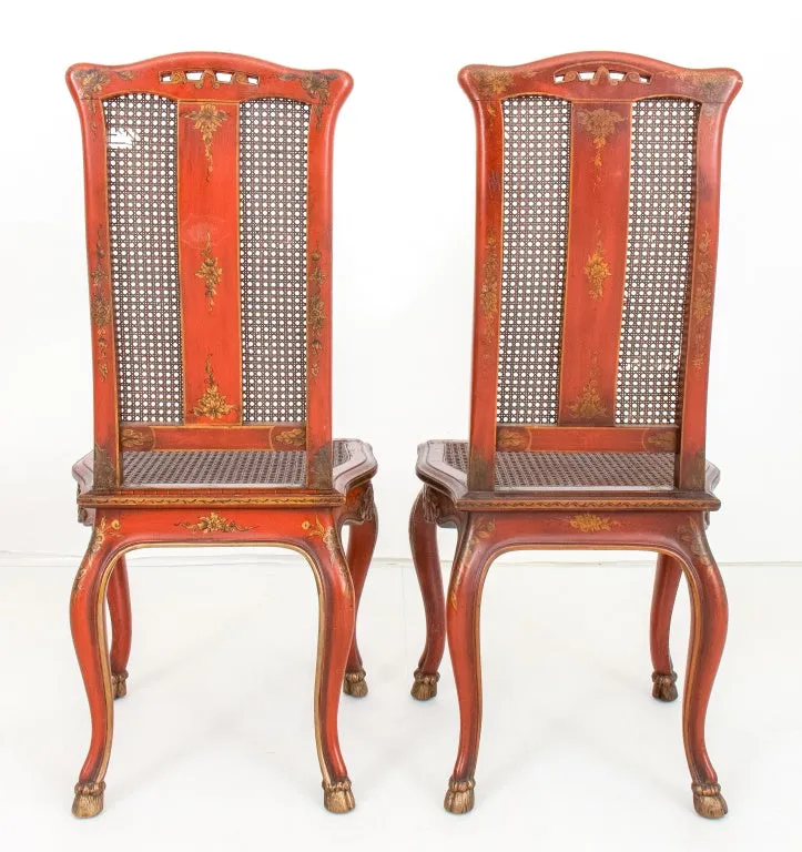 George I Style Japanned and Caned Side Chairs, Pair