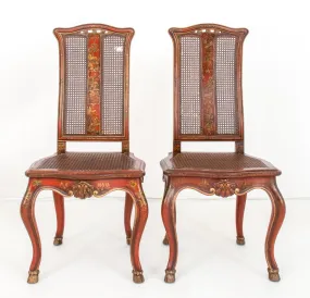 George I Style Japanned and Caned Side Chairs, Pair