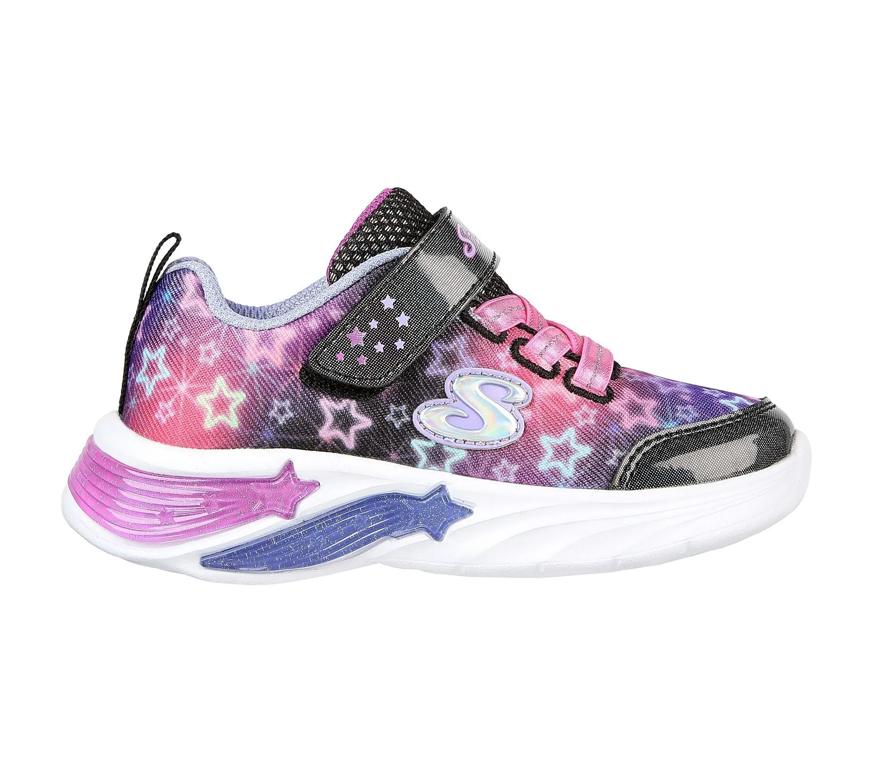 Girls Skechers Trainers Black Multi Strap Light Up Star Sparks 302324N/BKMT