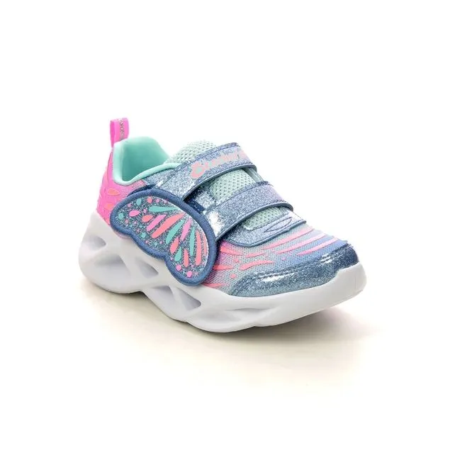 Girls Skechers Trainers Blue Turqoise Strap Light Up Twisty Brights 302754N BLTQ sale