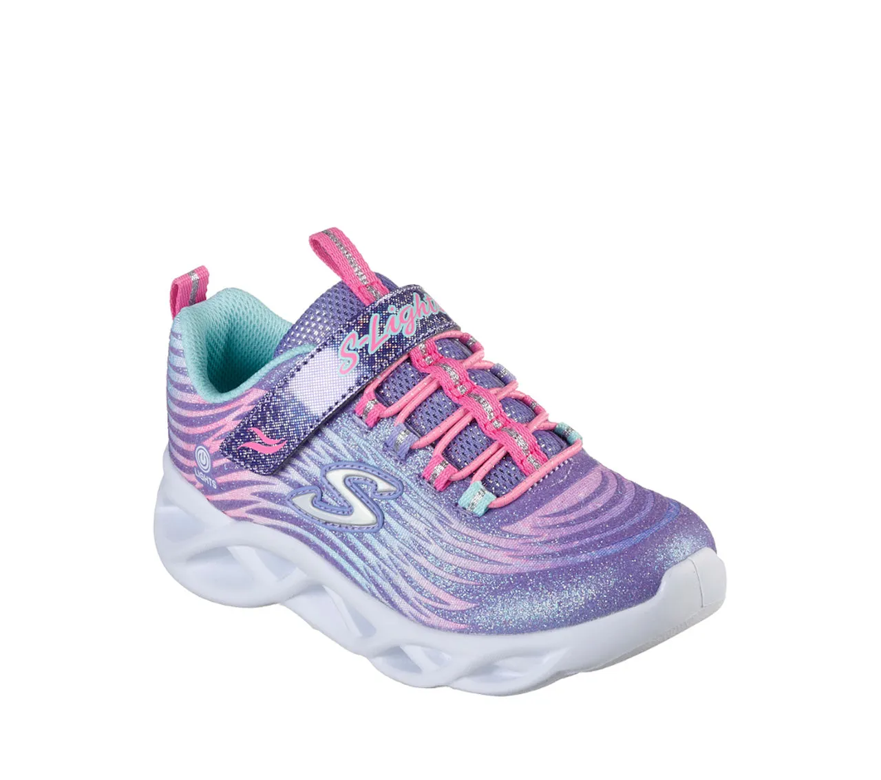 Girls Skechers Trainers Lavender Strap Light Up Twisty Brights 302321L LVMT