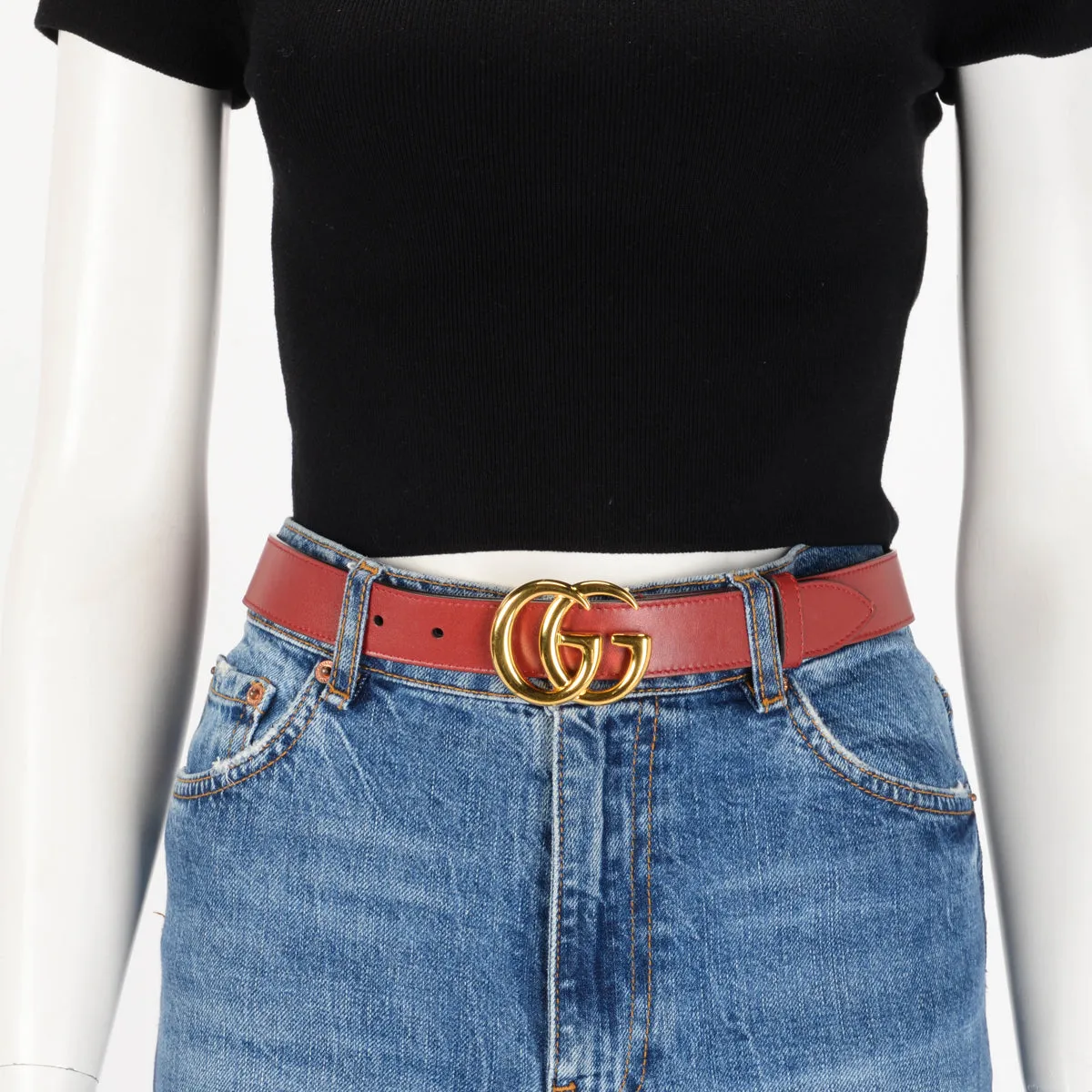 Gucci Red Leather GG Buckle Belt