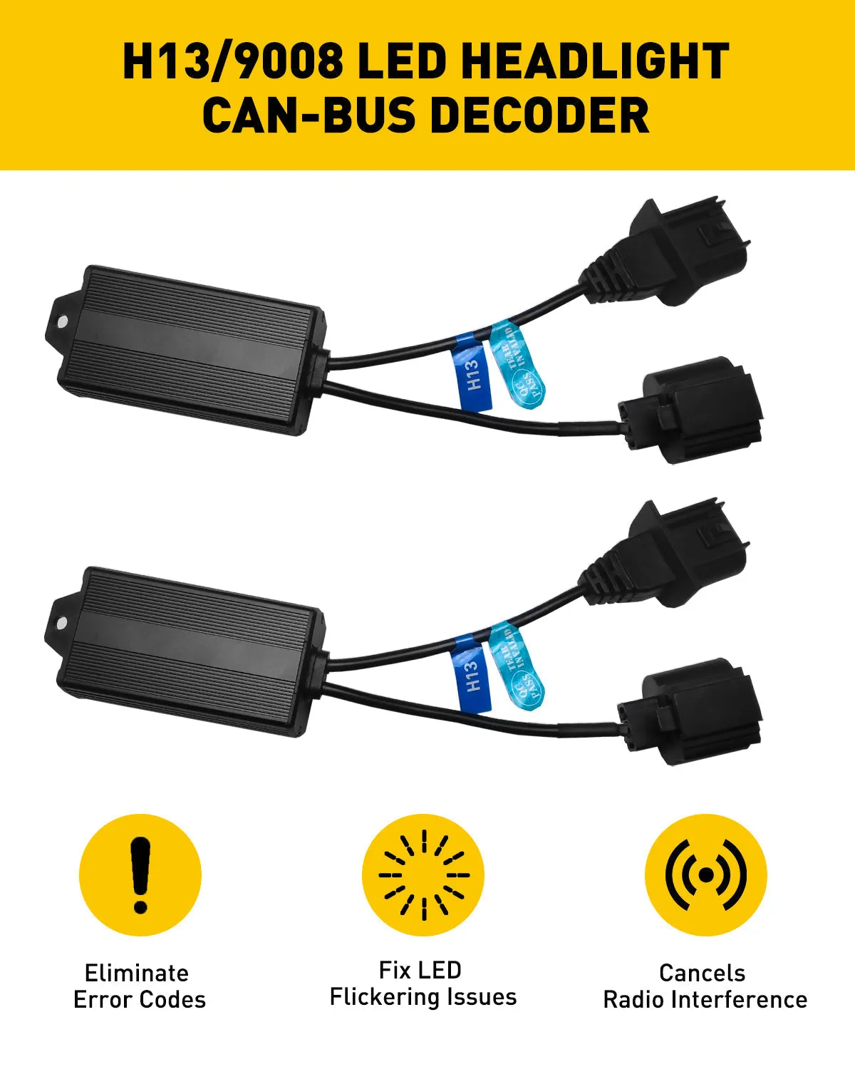 H13/9008 Load Resistor Harness Anti-Flicker Warning Canceler Decoder for LED Headlight Bulb