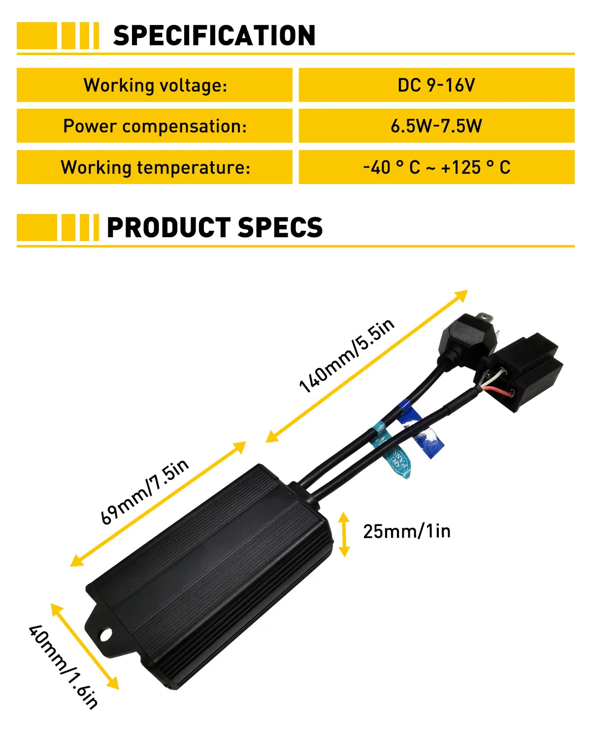 H4/9003/HB2 Canbus Adapter Anti-Flicker Warning Canceler for LED Headlight