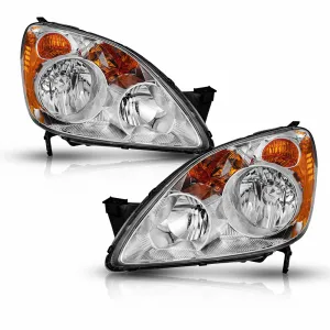 Headlight Assembly Fit For 2005-2006 Honda CRV with Chrome Housing and Amber Reflactor