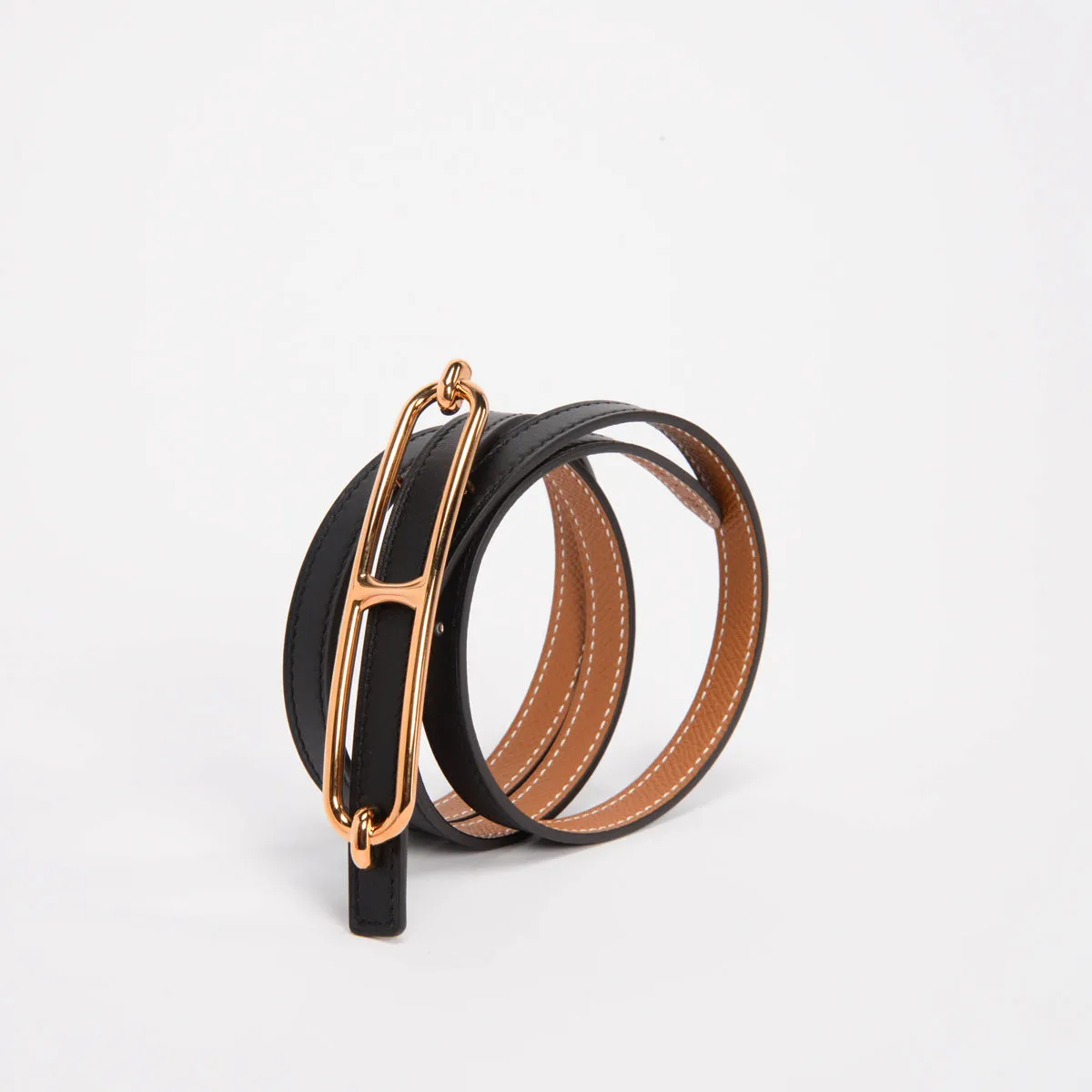 Hermes Black & Gold Roulis Reversible Belt 13mm