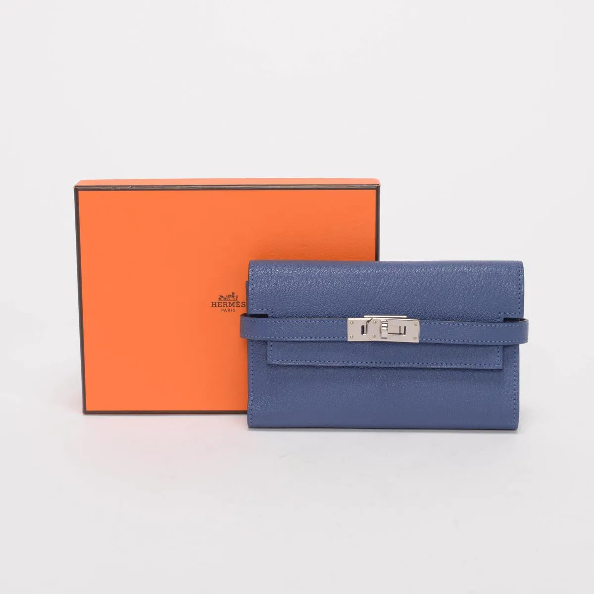 Hermes Bleu Brighton Chevre Mysore Medium Kelly Wallet