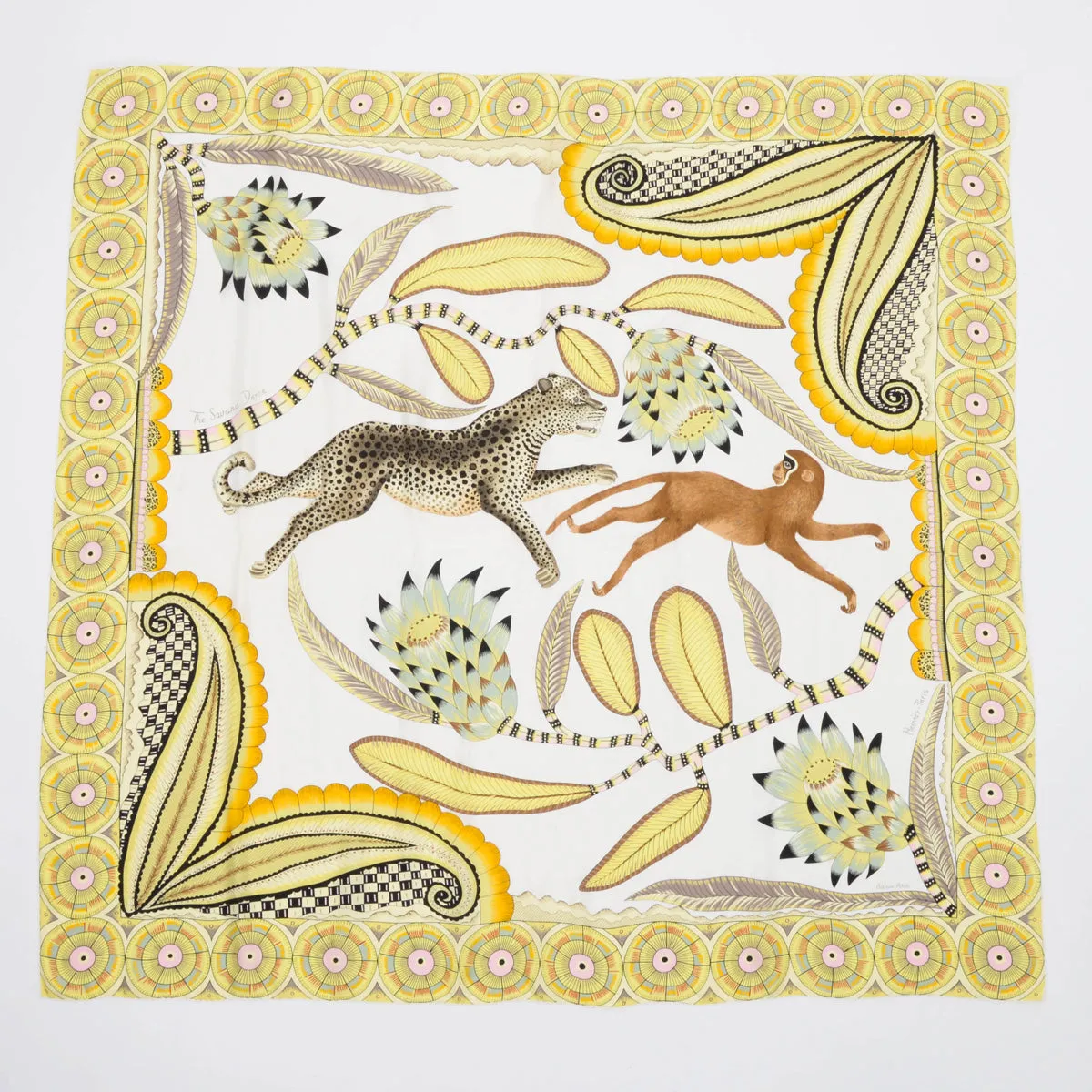 Hermes Jaune Washed Silk Savana Dance 140 Scarf