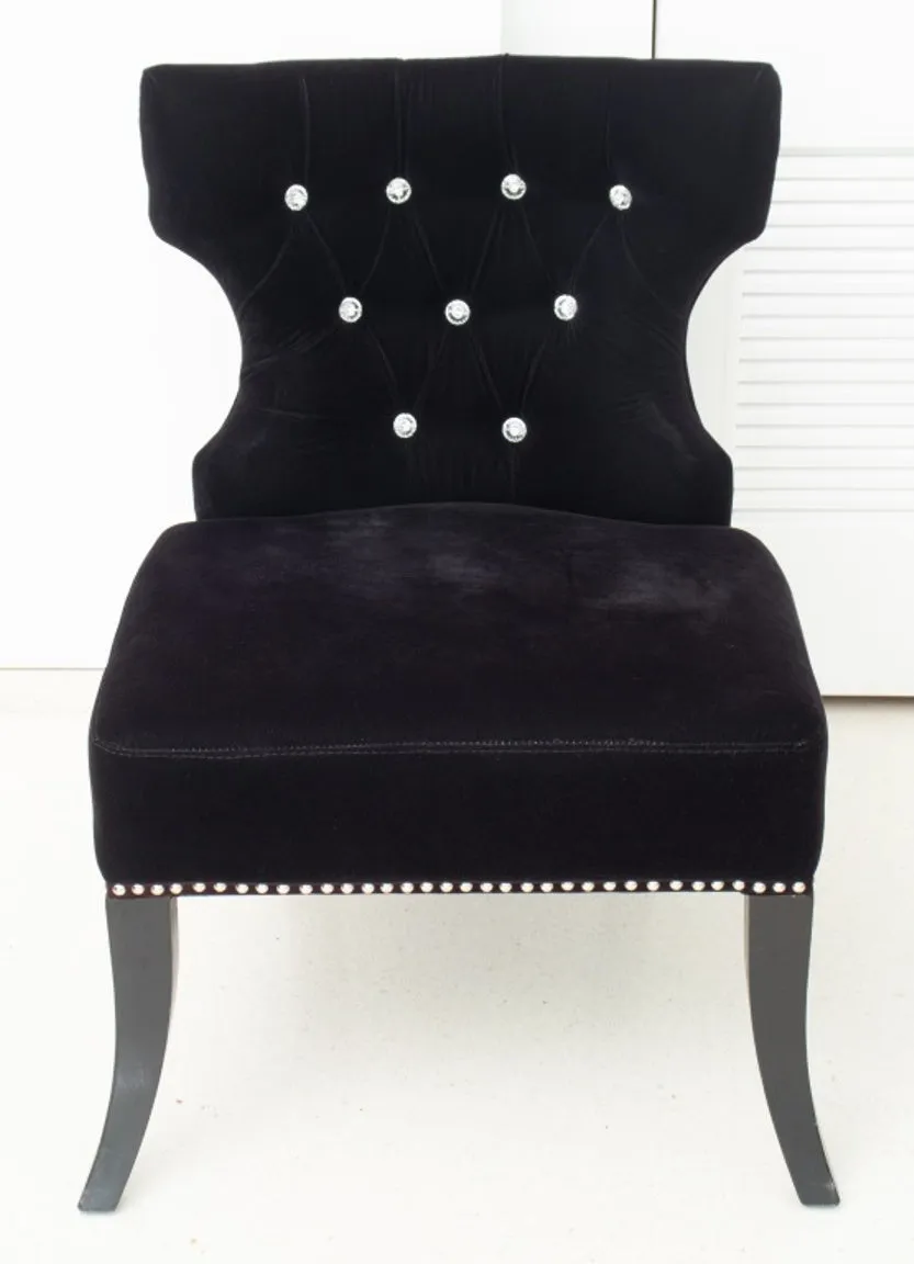 Hollywood Regency Black Velvet Lounge Chair