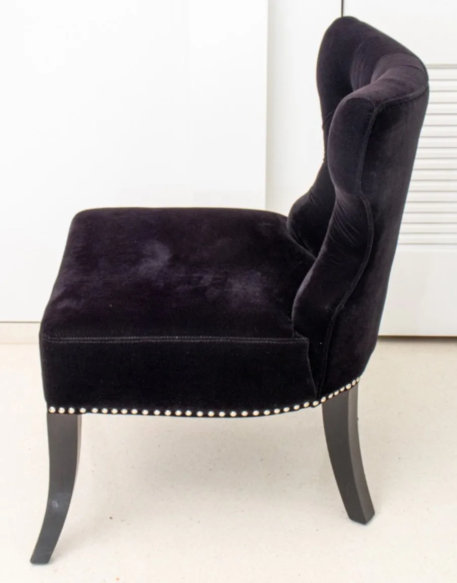 Hollywood Regency Black Velvet Lounge Chair