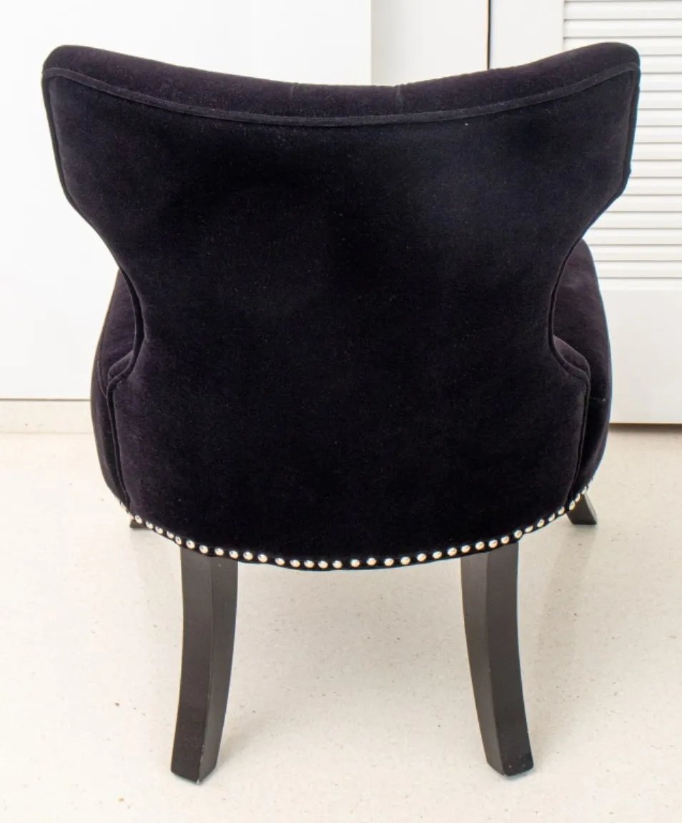 Hollywood Regency Black Velvet Lounge Chair