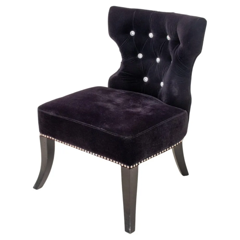 Hollywood Regency Black Velvet Lounge Chair