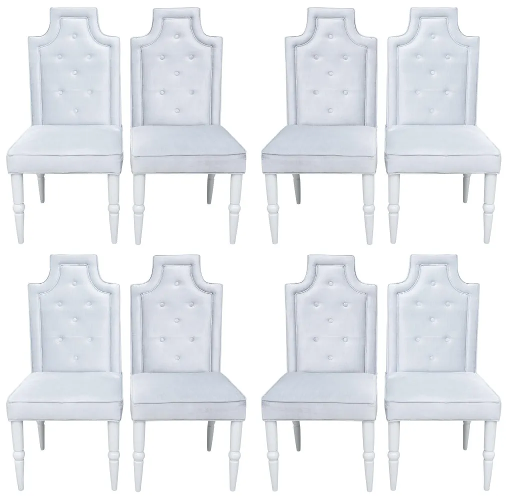 Hollywood Regency Button Tufted Dining Chairs, Set of 8