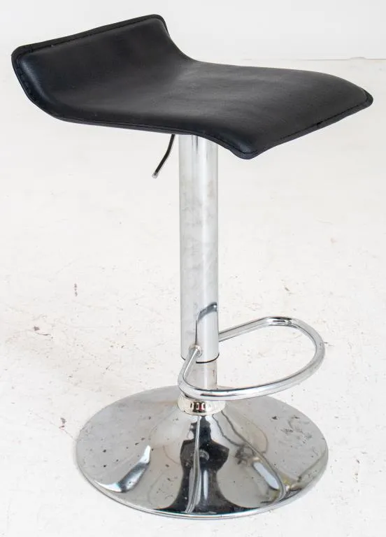 Italian Modern Style Black Leather & Metal Stool