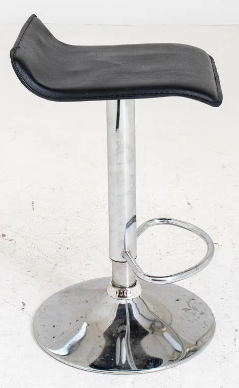 Italian Modern Style Black Leather & Metal Stool