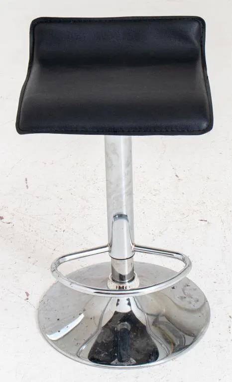 Italian Modern Style Black Leather & Metal Stool