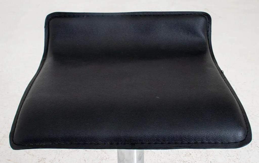 Italian Modern Style Black Leather & Metal Stool