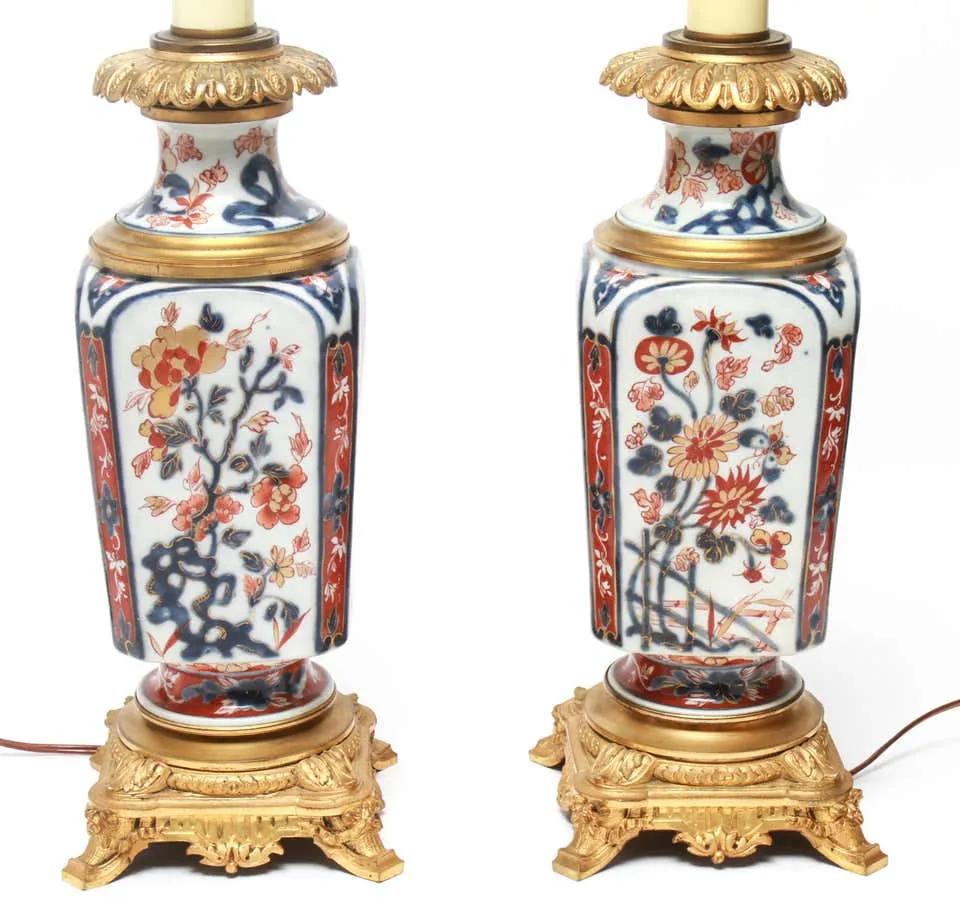 Japanese Imari Style Porcelain Table Lamps with Phoenix Motif