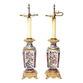 Japanese Imari Style Porcelain Table Lamps with Phoenix Motif